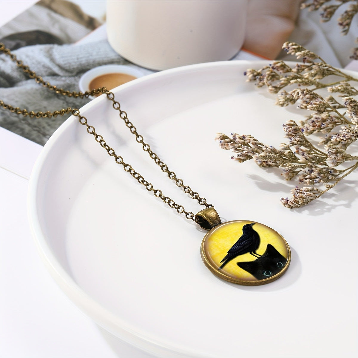 Black Cat & Butterfly Cabochon Necklace