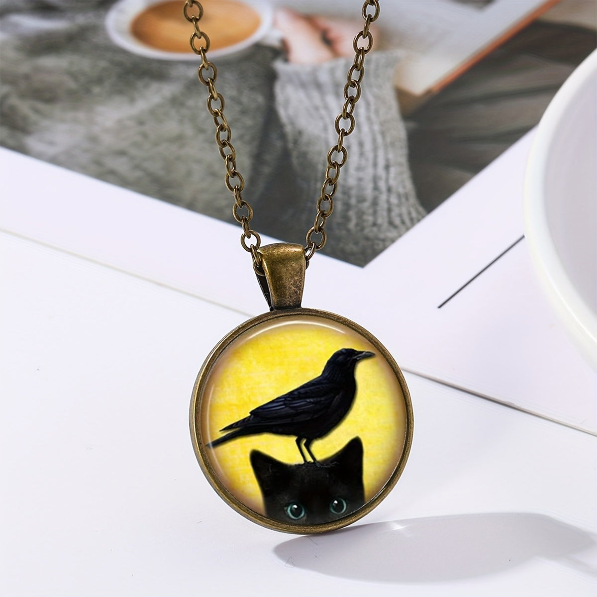 Black Cat & Butterfly Cabochon Necklace