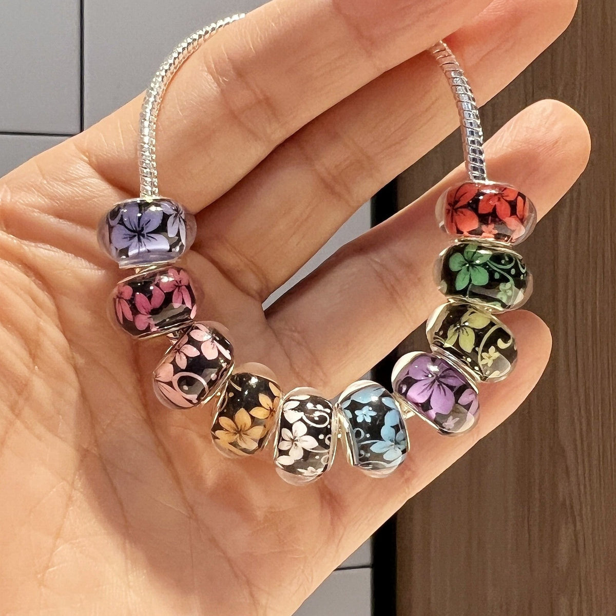 Floral Resin Charm Bracelet