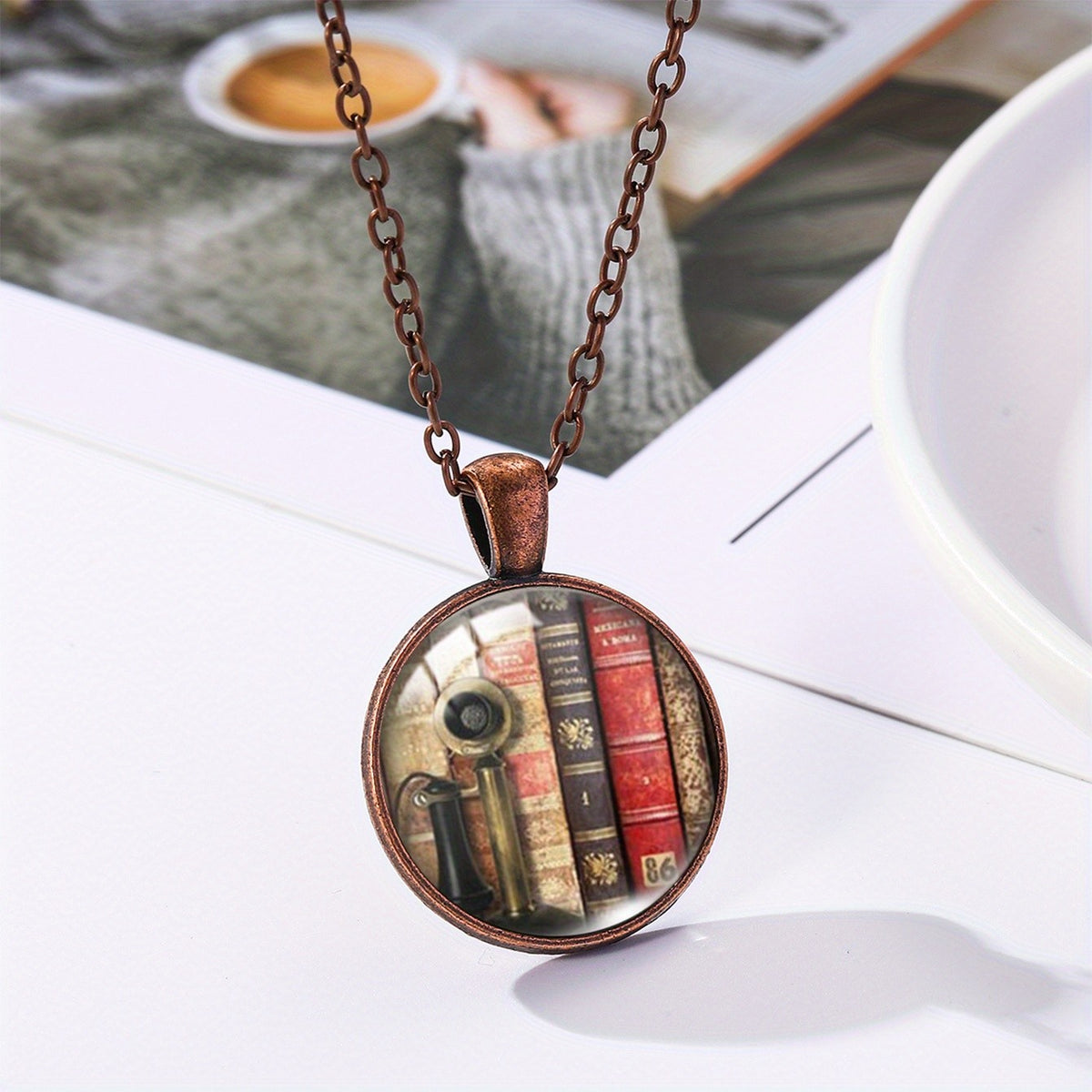 Vintage Book Spine Glass Pendant Necklace