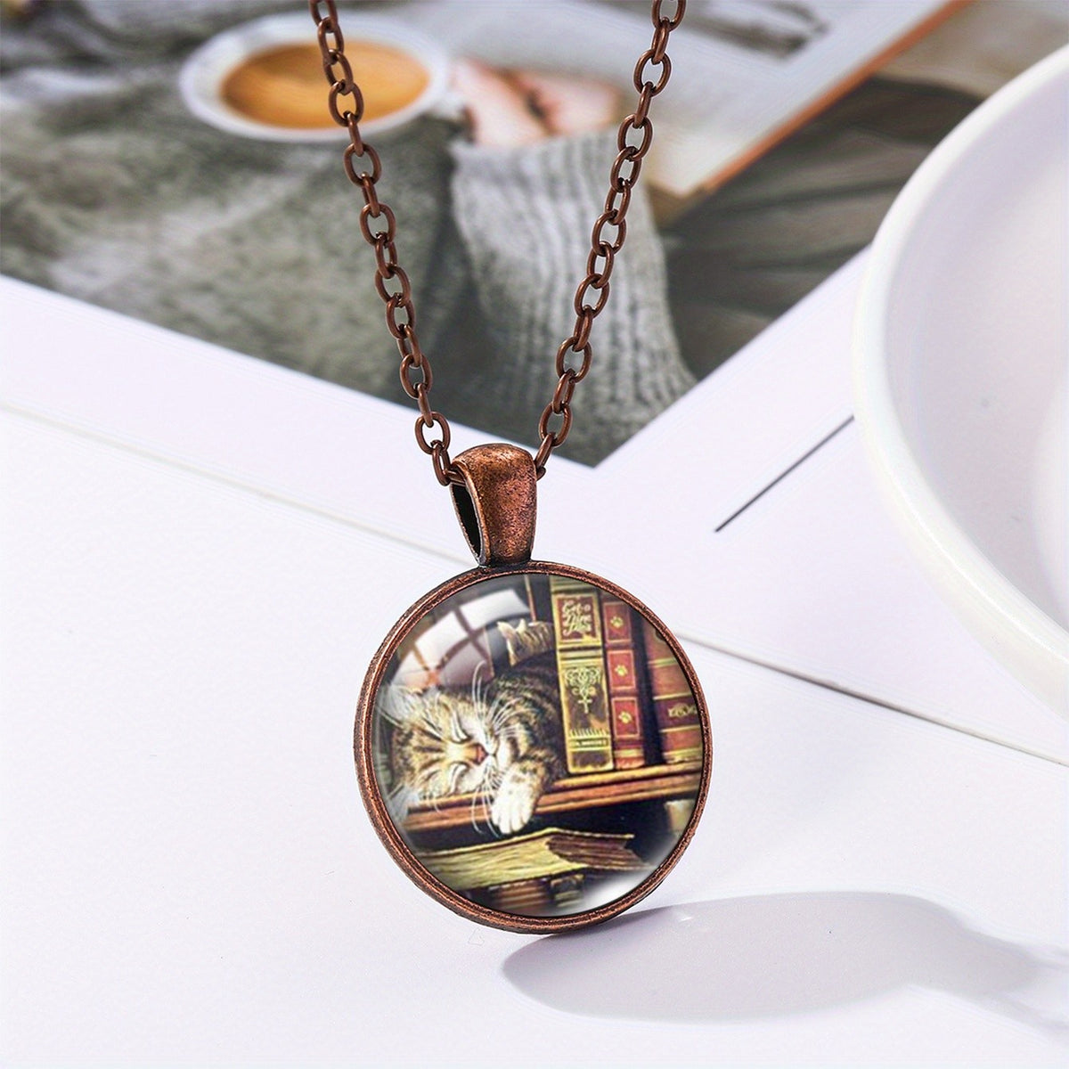 Vintage Book Spine Glass Pendant Necklace