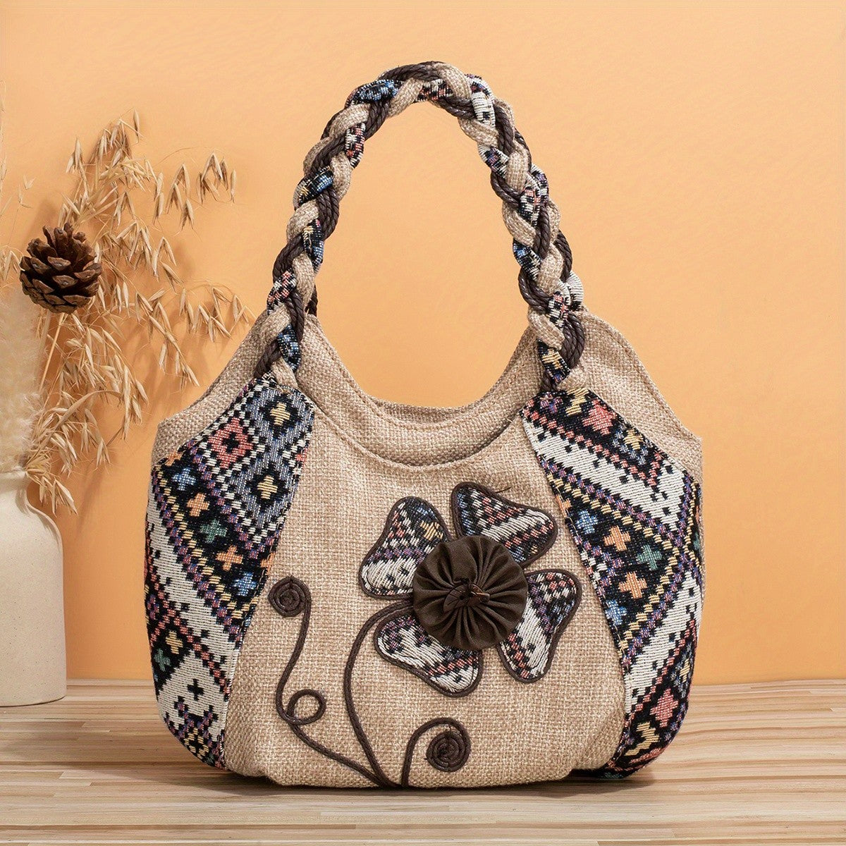 Floral Embroidered Tote Bag