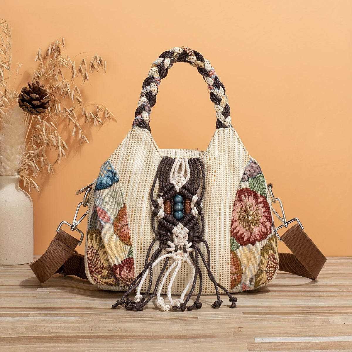 Floral Macrame Tote Bag