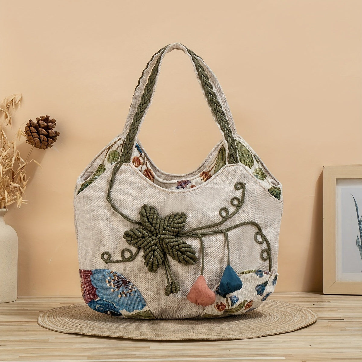 Macrame Clover Tote Bag