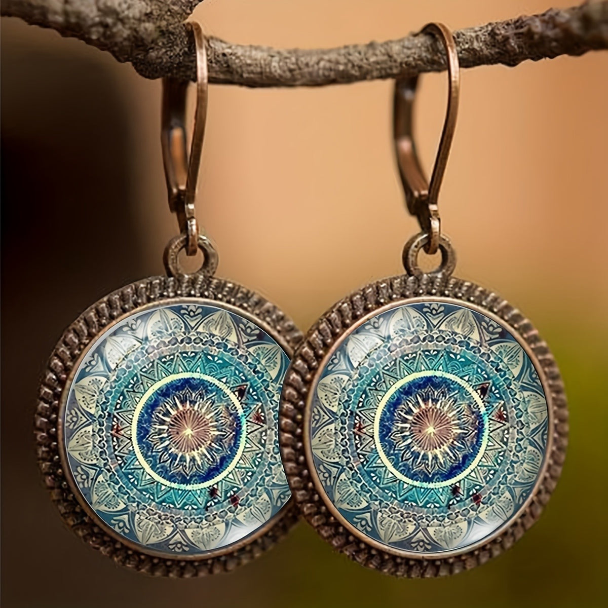 Teal Mandala Glass Jewelry Set