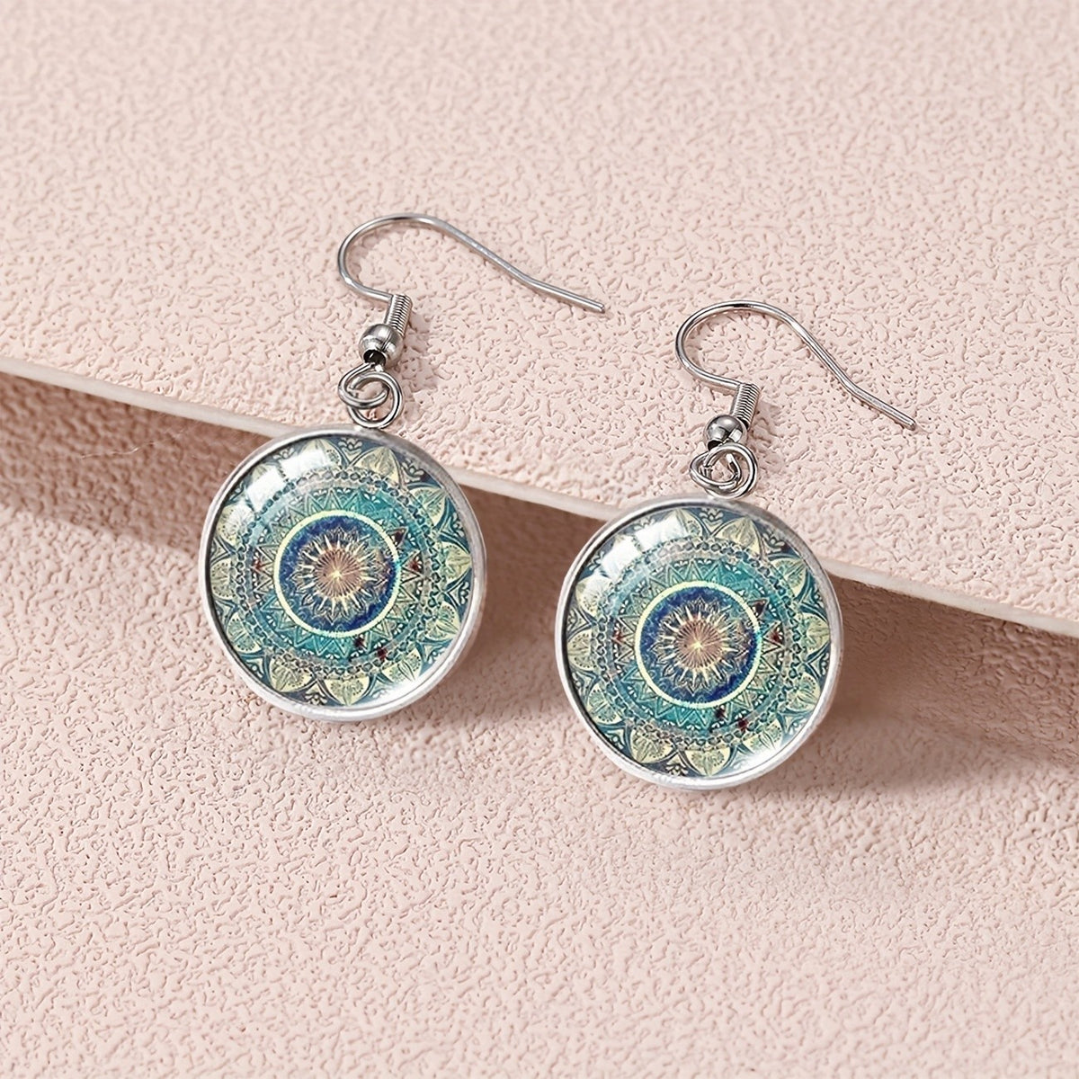 Teal Mandala Glass Jewelry Set