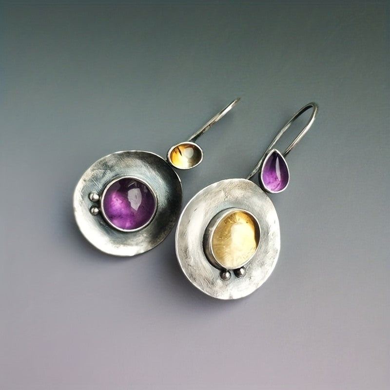 Amethyst & Citrine Disc Earrings