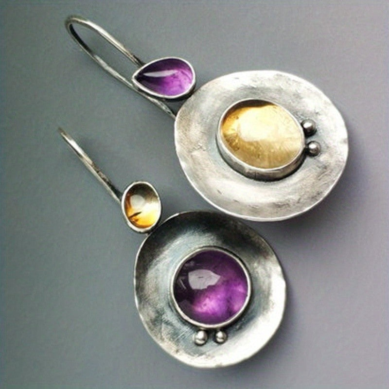 Amethyst & Citrine Disc Earrings