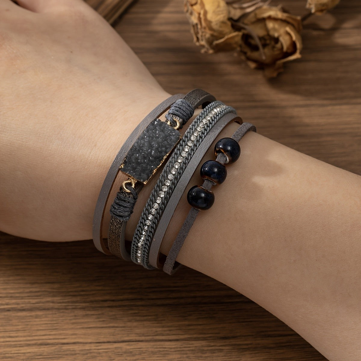 Layered Stone & Crystal Bracelet