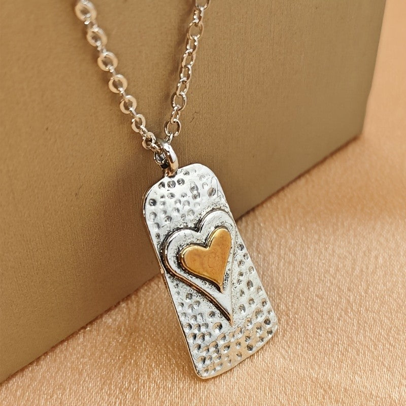 Hammered Rectangle Heart Pendant Necklace