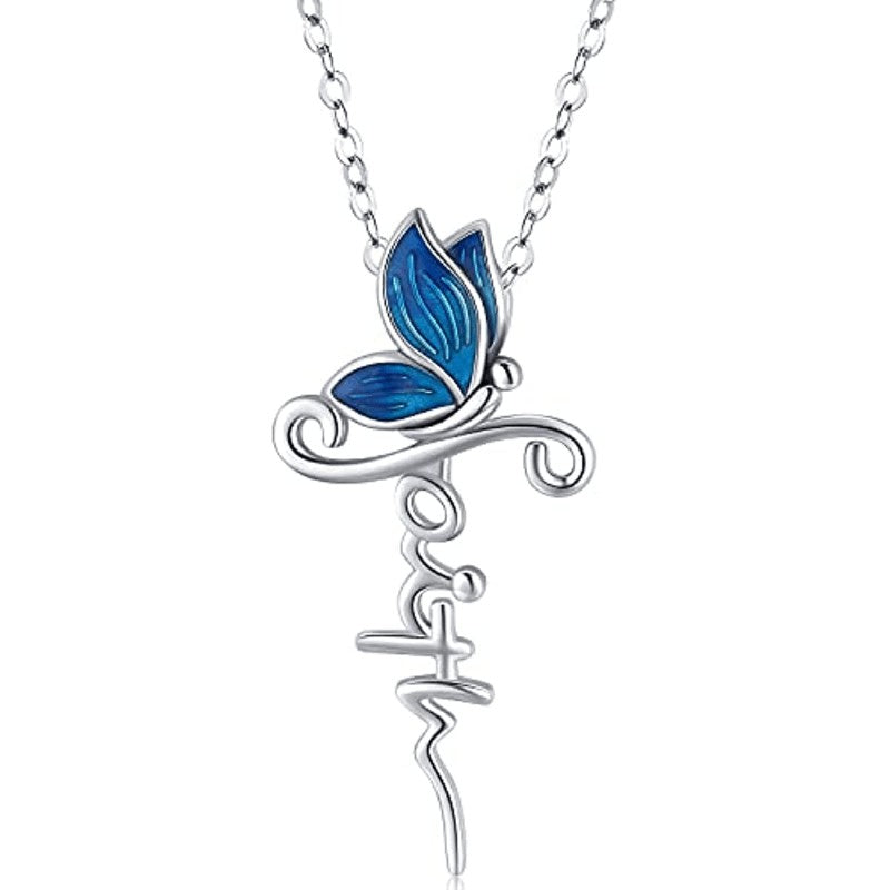 Butterfly Faith Script Necklace
