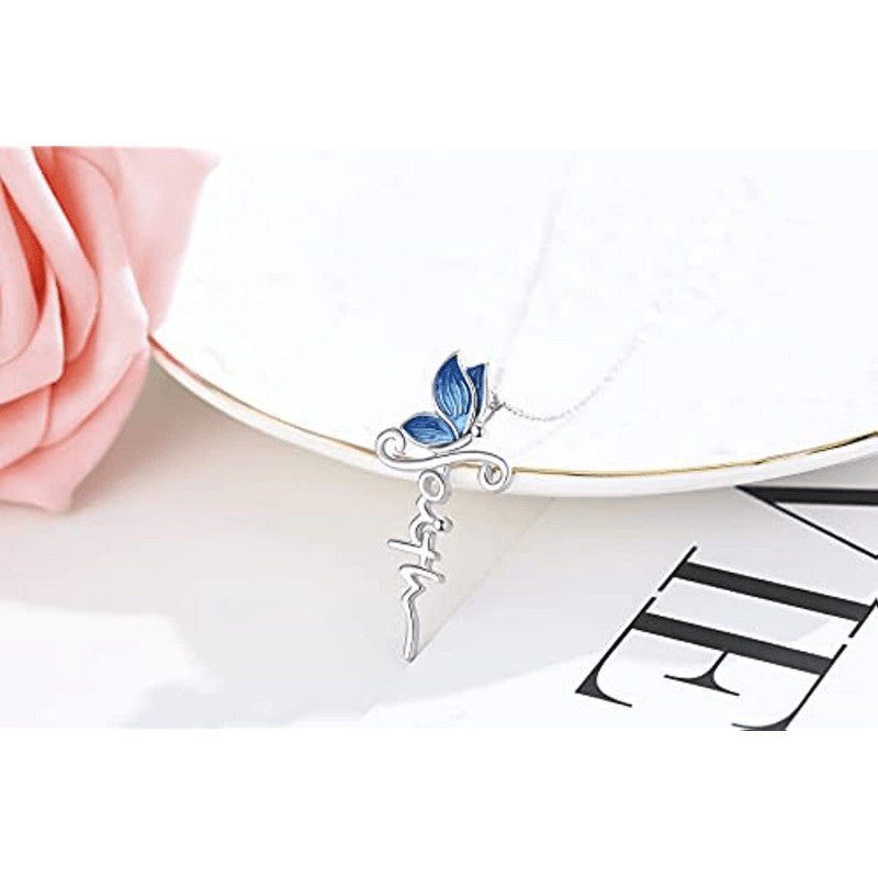 Butterfly Faith Script Necklace