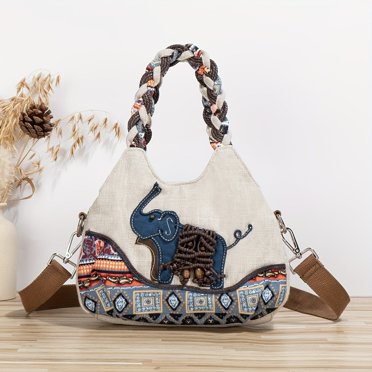 Elephant Embroidered Crossbody Bag