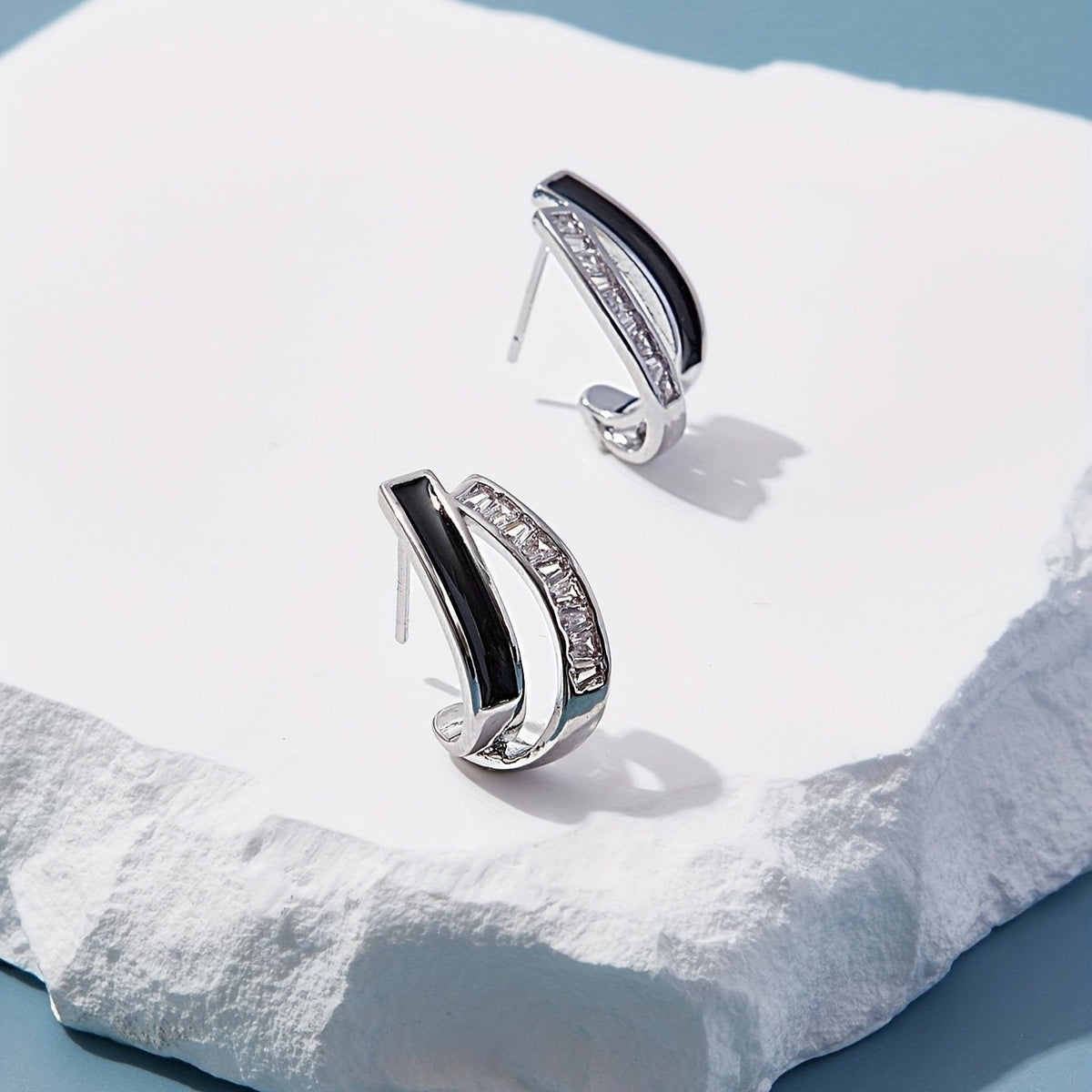 Enamel Baguette Hoop Earrings