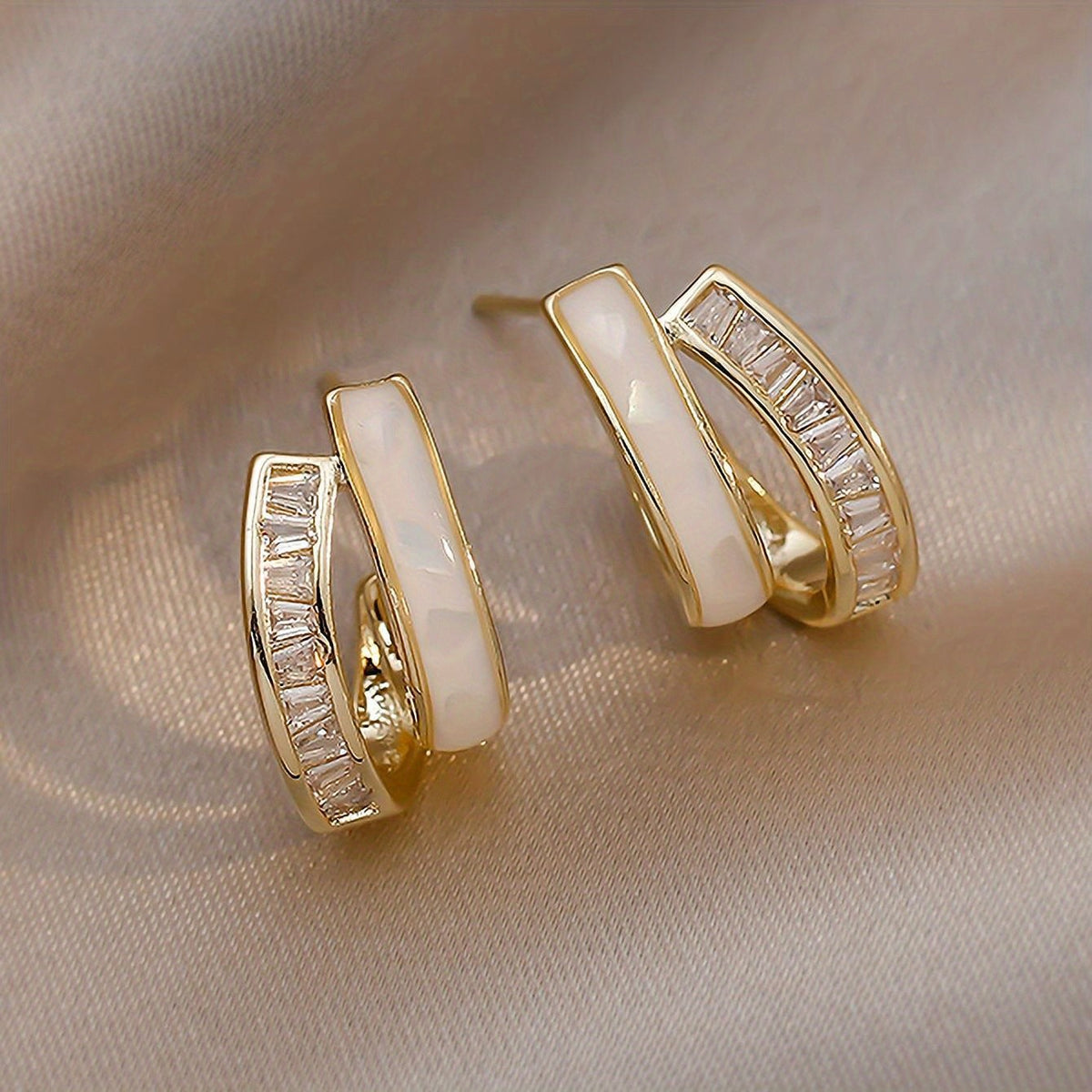 Enamel Baguette Hoop Earrings