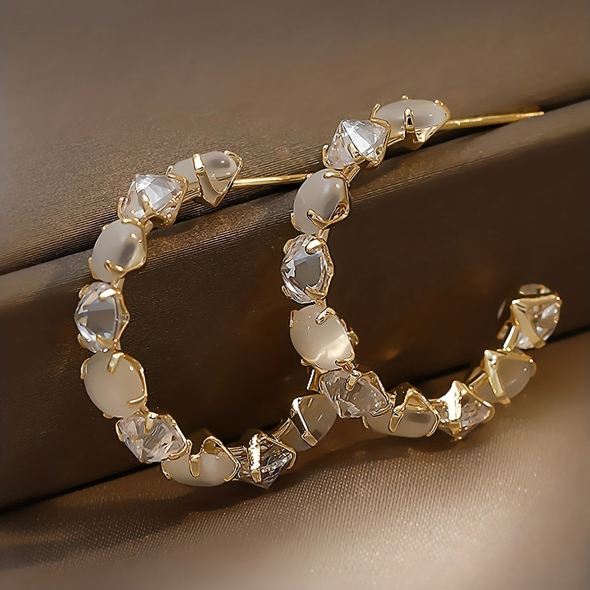 Glass Stone C-Hoop Earrings