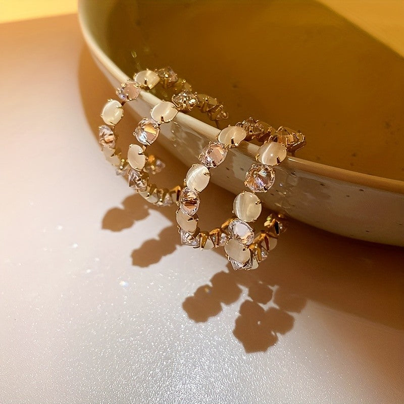 Glass Stone C-Hoop Earrings