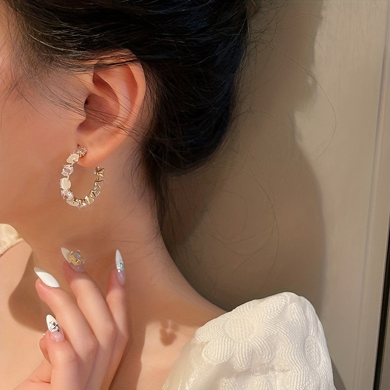 Glass Stone C-Hoop Earrings