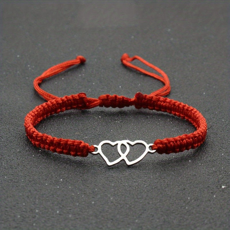 Woven Double Heart Adjustable Bracelet