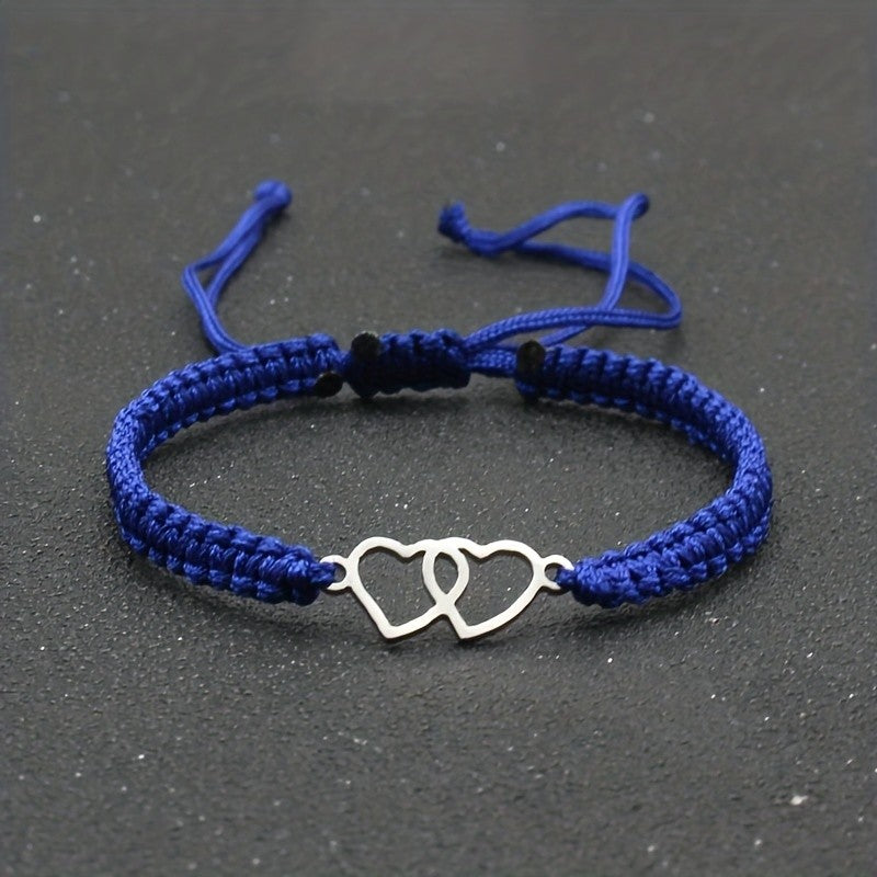 Woven Double Heart Adjustable Bracelet