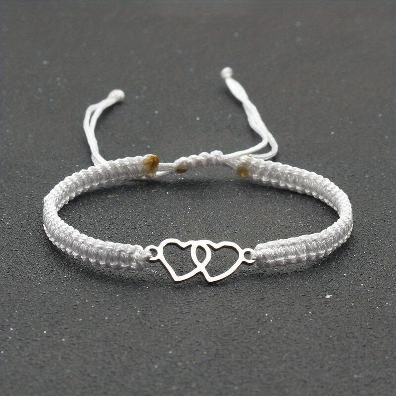 Woven Double Heart Adjustable Bracelet