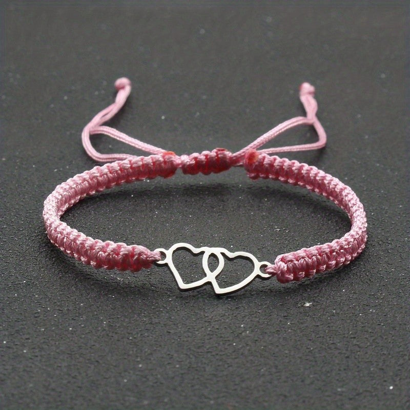 Woven Double Heart Adjustable Bracelet