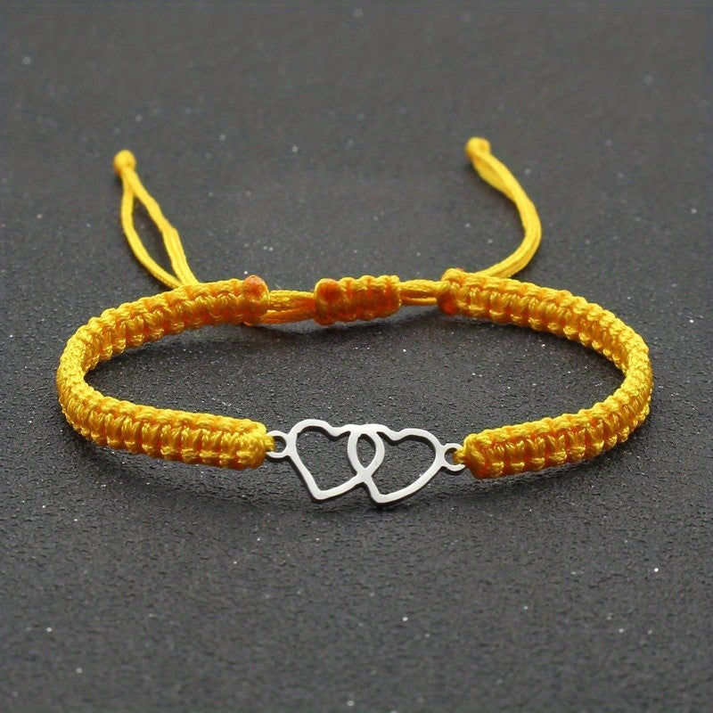 Woven Double Heart Adjustable Bracelet