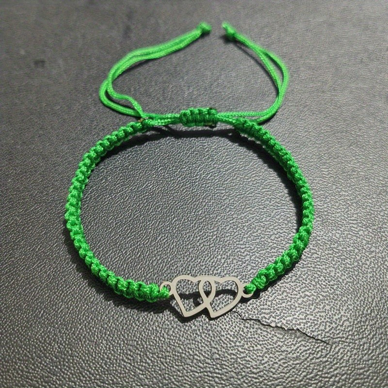 Woven Double Heart Adjustable Bracelet