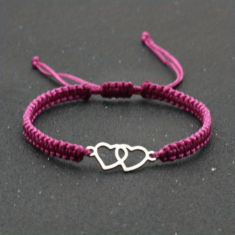 Woven Double Heart Adjustable Bracelet