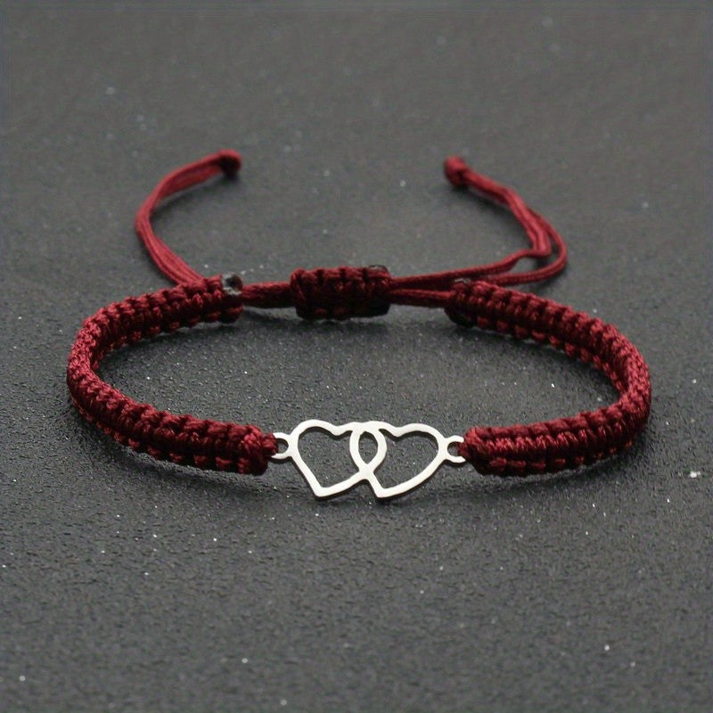 Woven Double Heart Adjustable Bracelet
