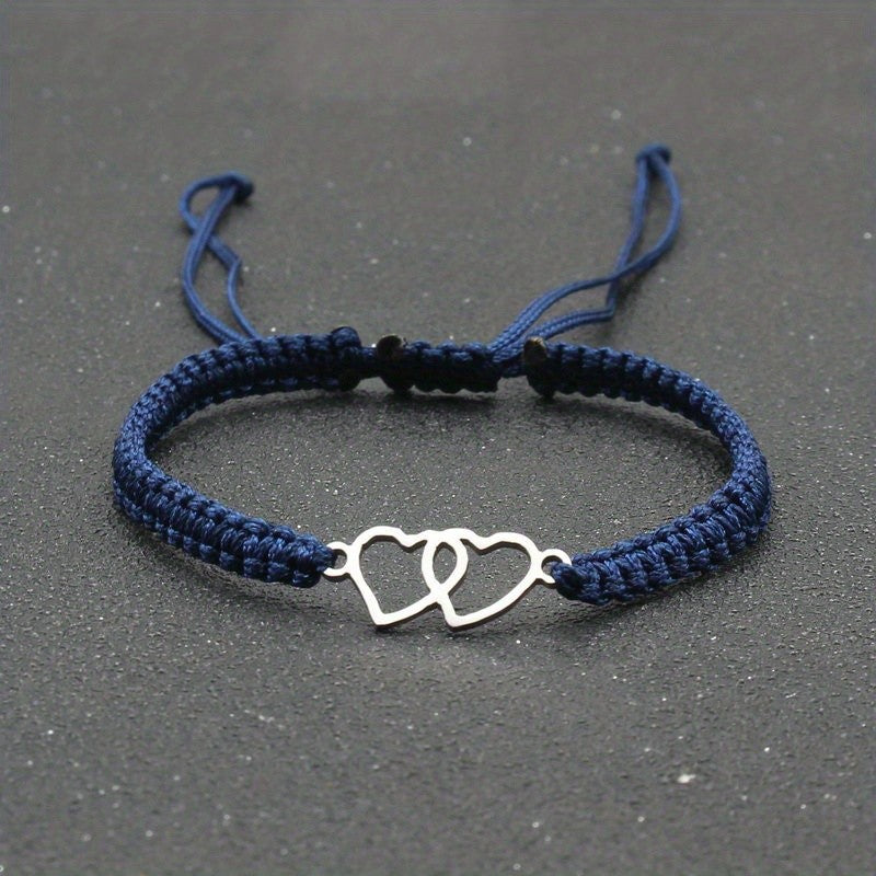 Woven Double Heart Adjustable Bracelet