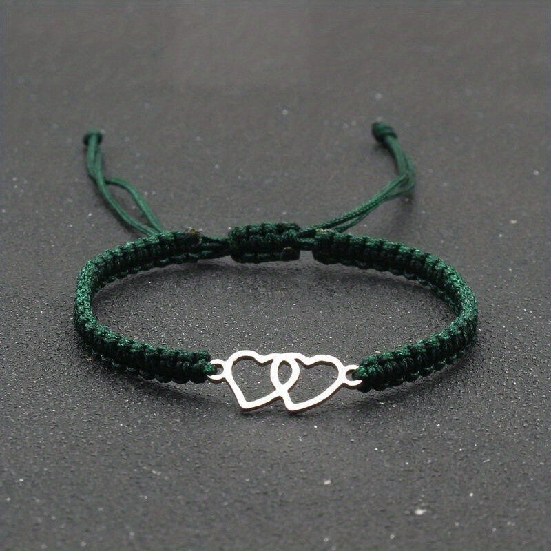Woven Double Heart Adjustable Bracelet