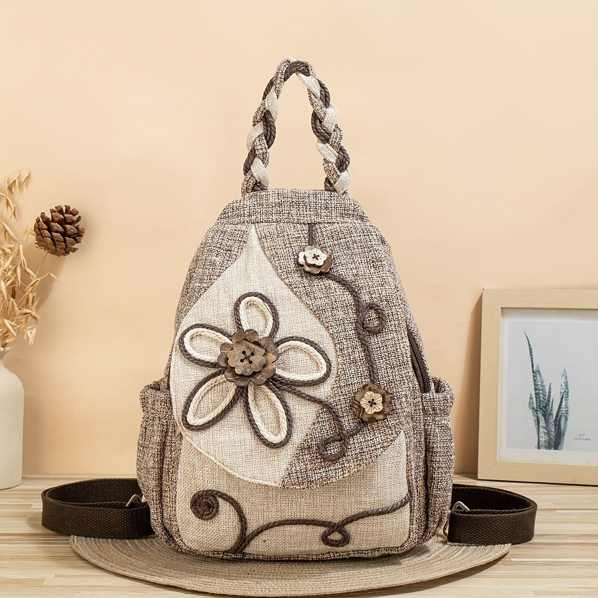 Floral Woven Backpack