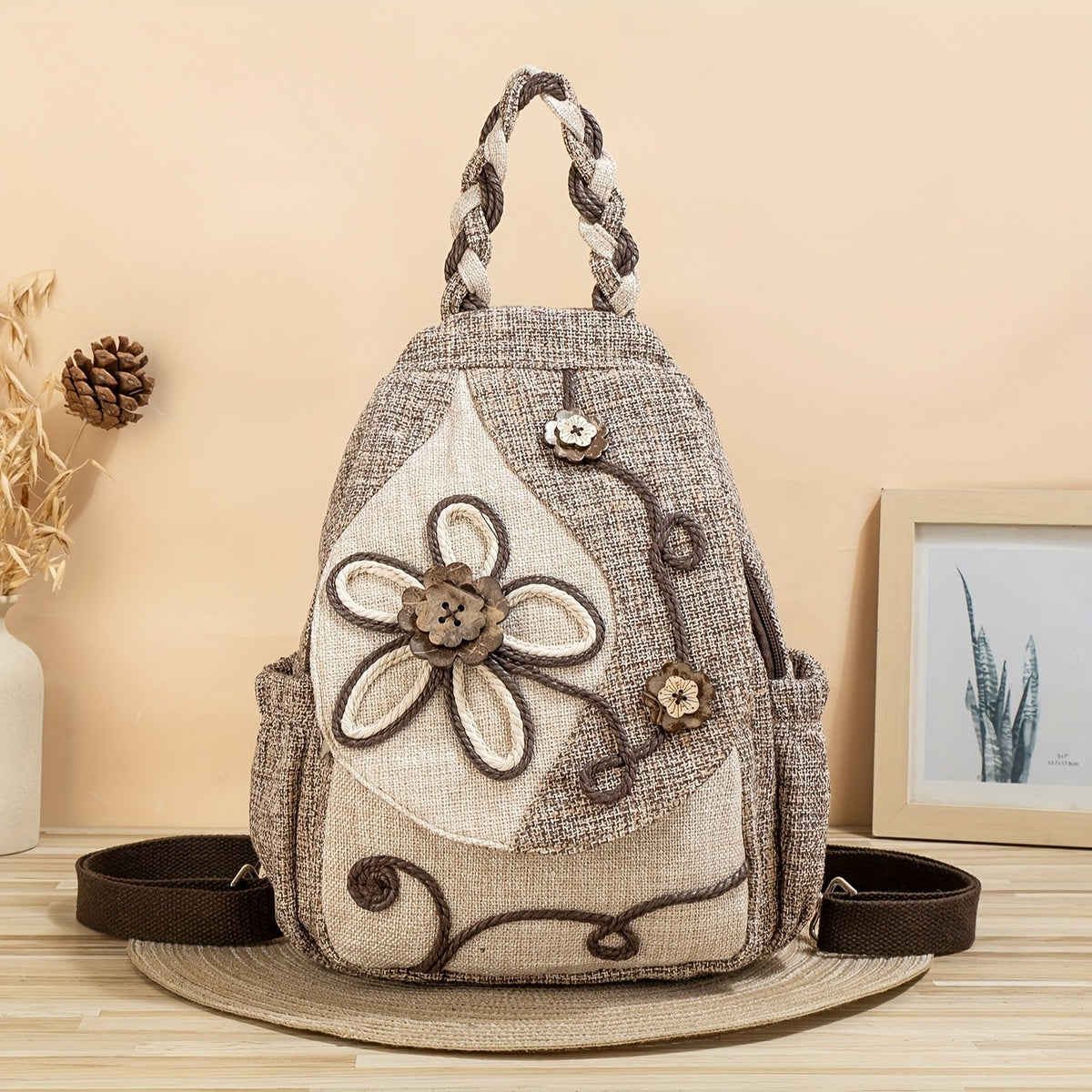 Floral Woven Backpack