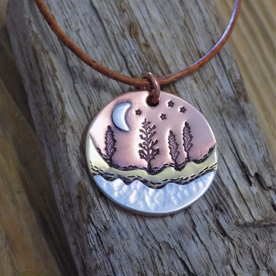 Crescent Moon Forest Pendant Necklace