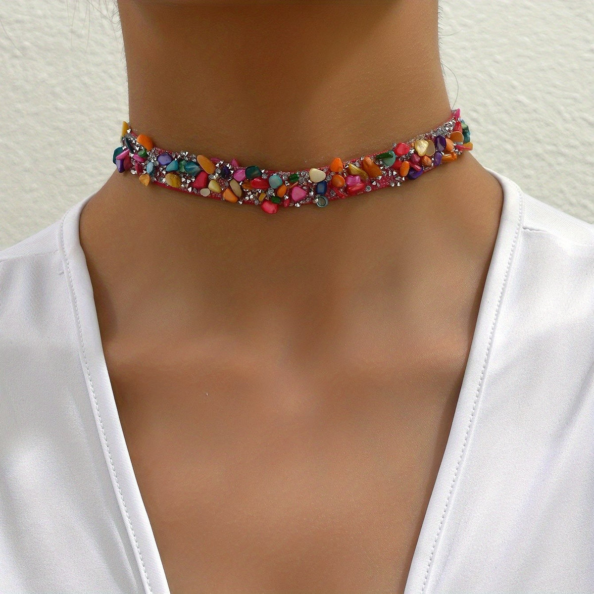 Multicolor Glass Gem Choker