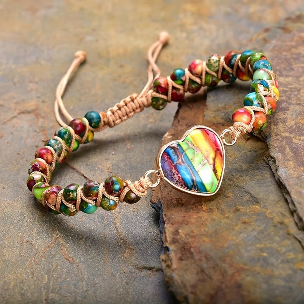 Rainbow Stone Heart Bracelet