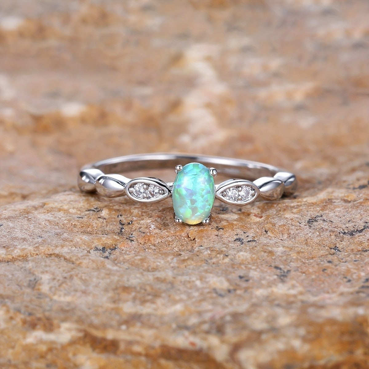 Green Opal Oval Ring