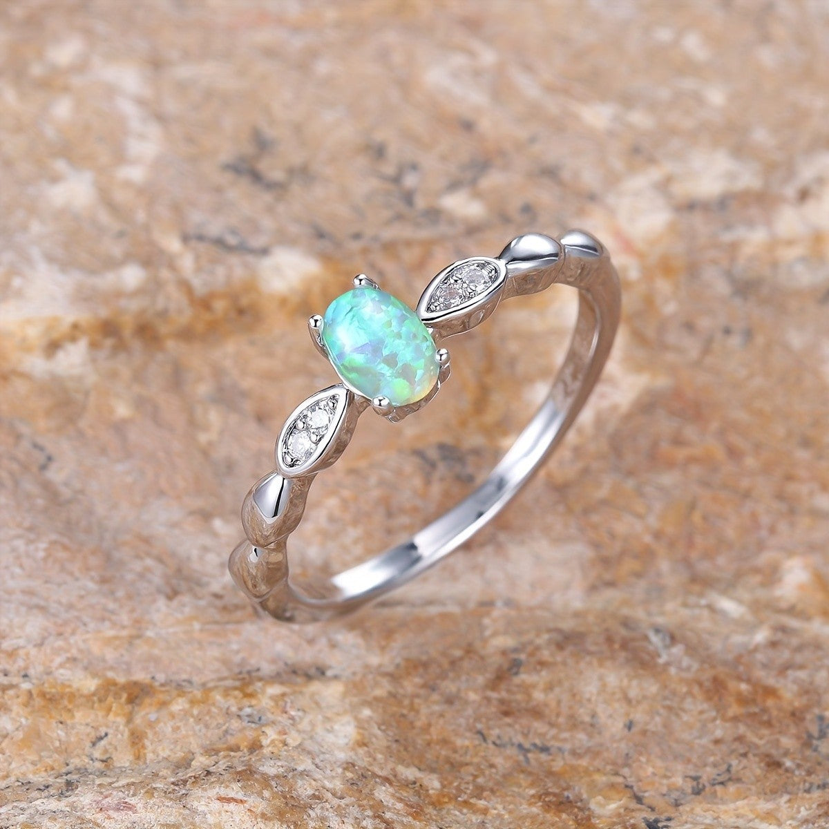 Green Opal Oval Ring