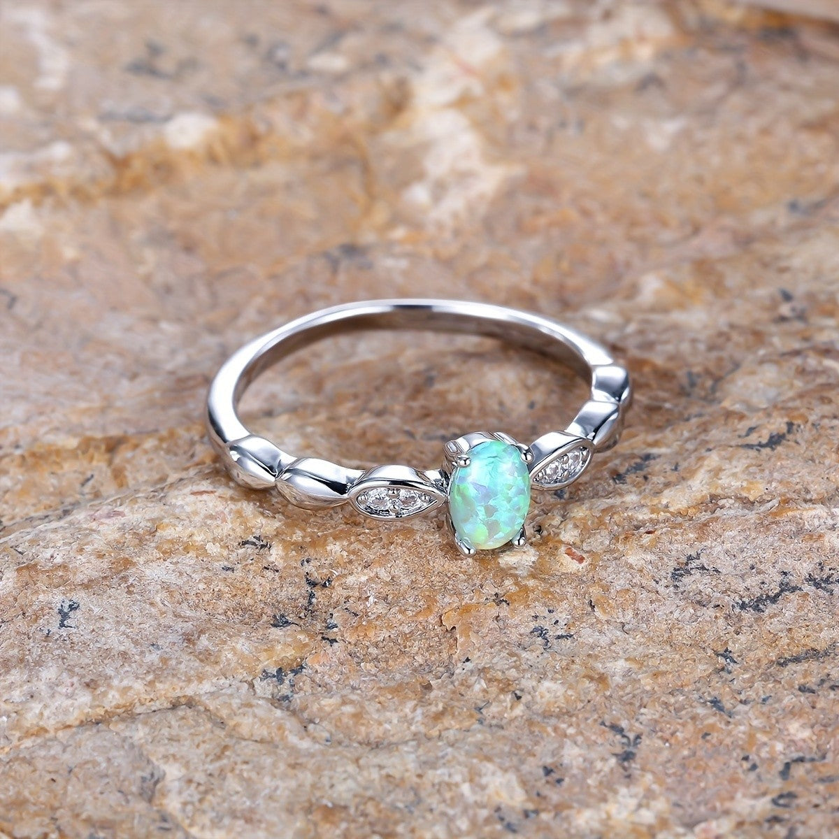 Green Opal Oval Ring