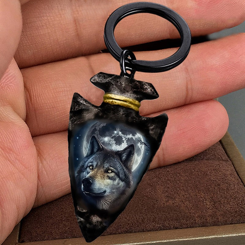 Wolf Arrowhead Keychain