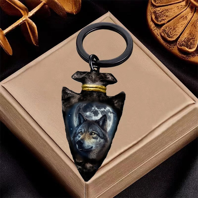Wolf Arrowhead Keychain
