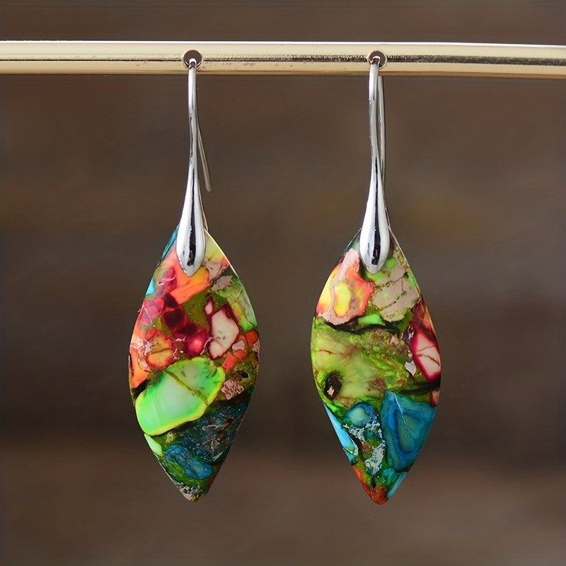 Colorful Mosaic Stone Drop Earrings