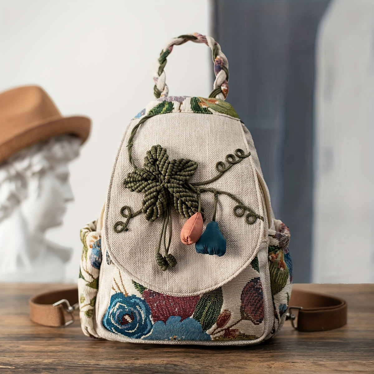 Embroidered Floral Backpack