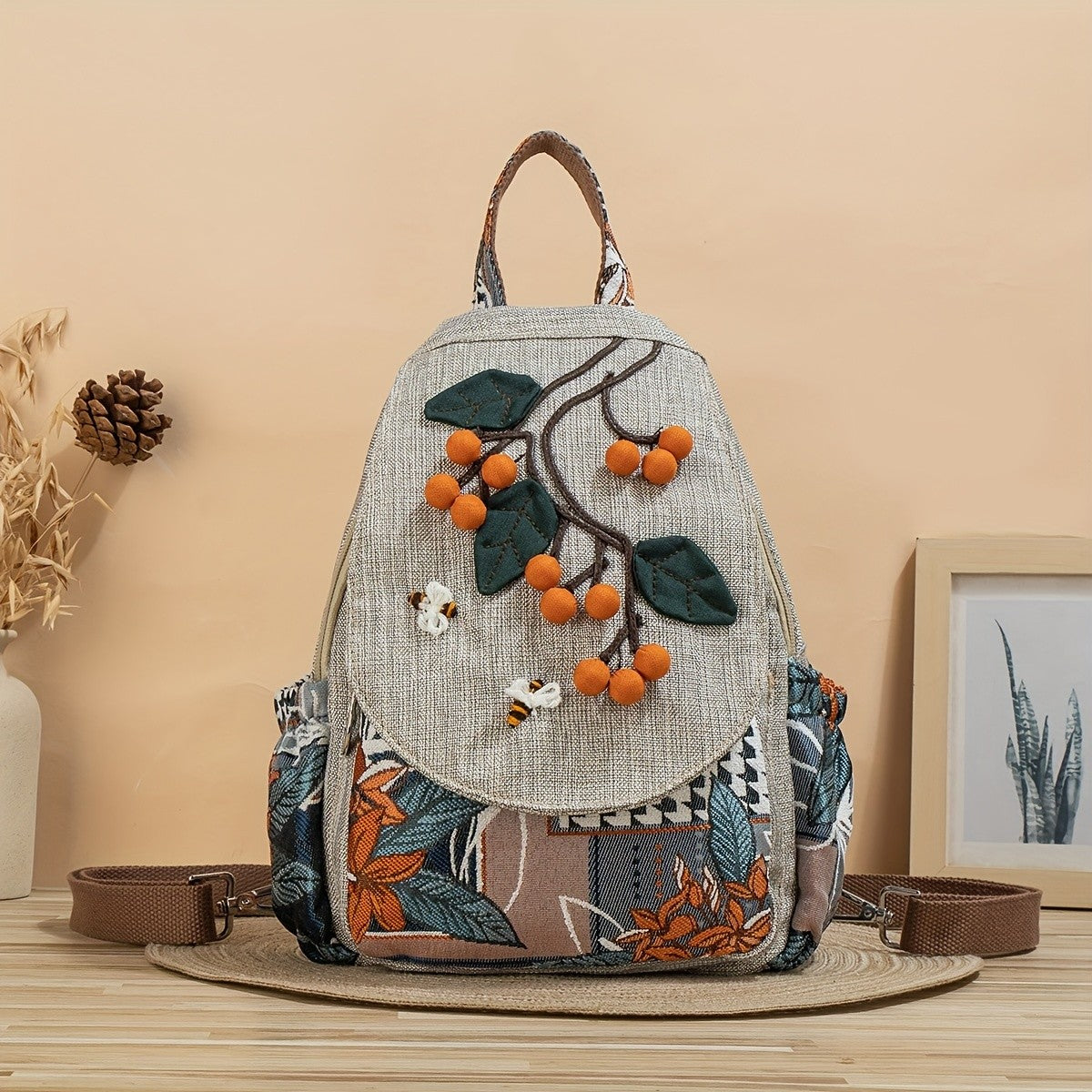 Embroidered Berry Backpack