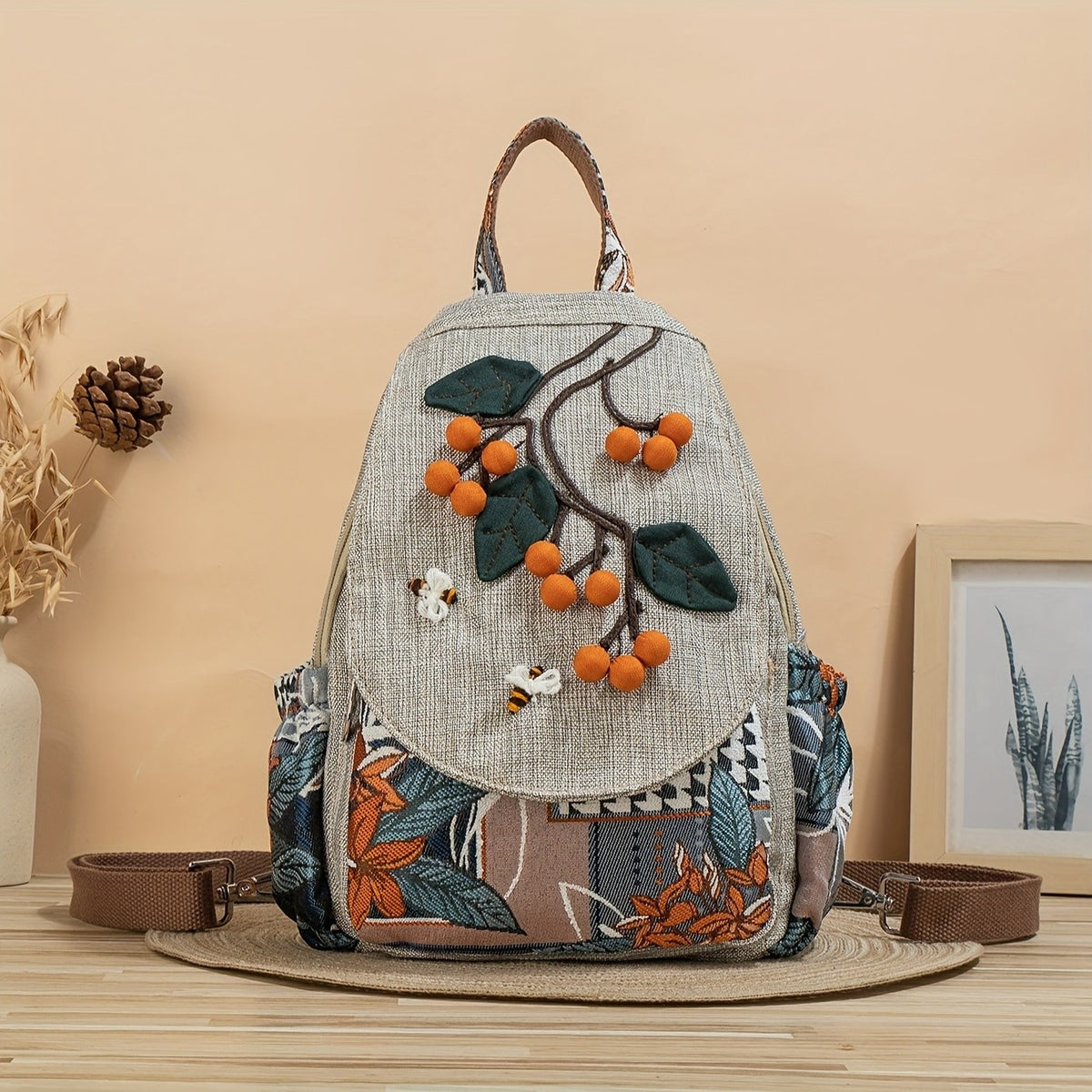 Embroidered Berry Backpack