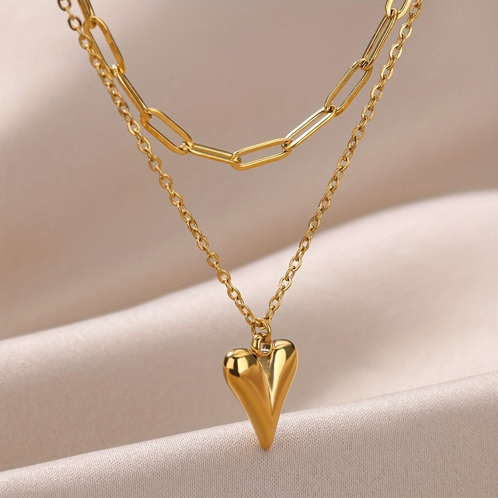 Layered Paperclip & Heart Necklace