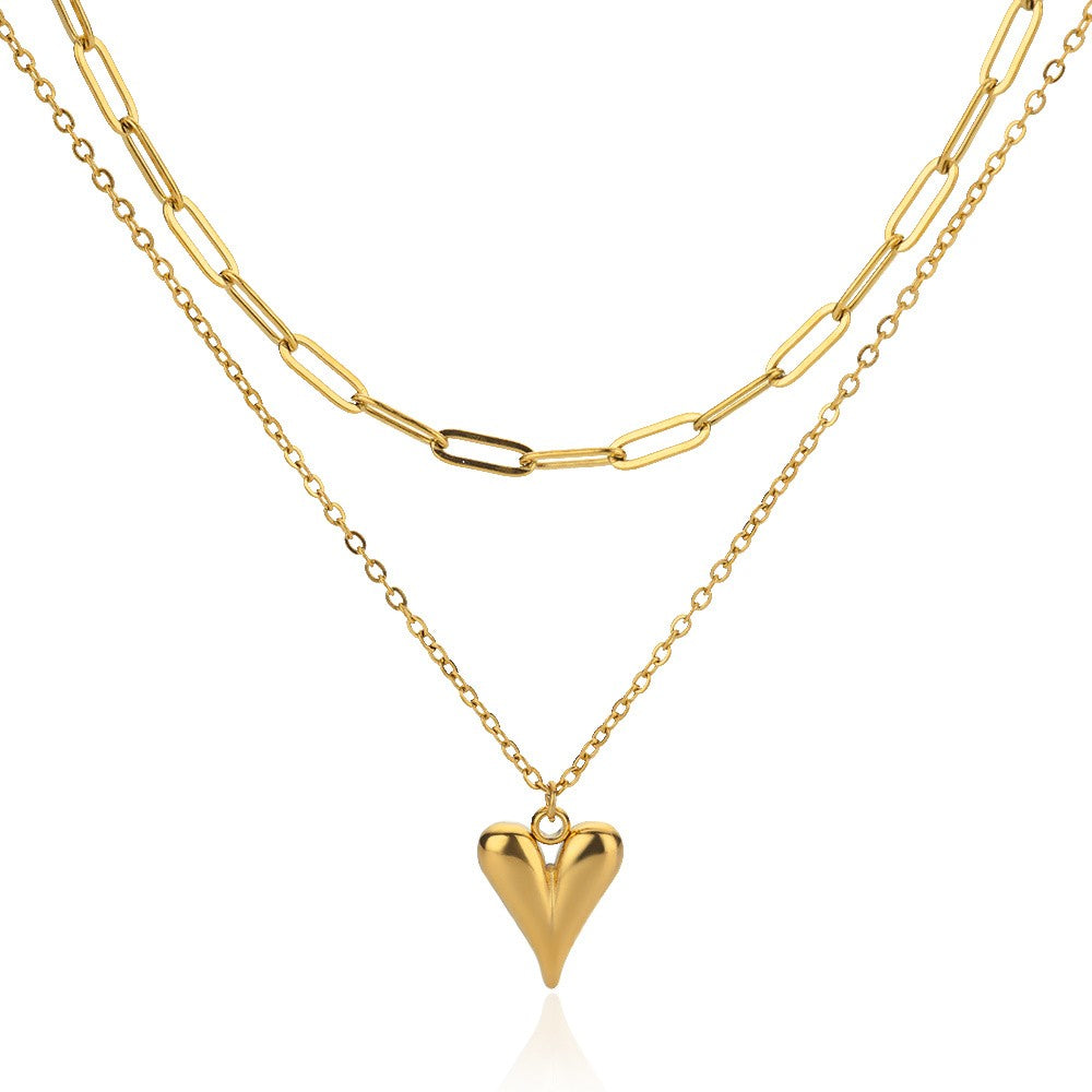 Layered Paperclip & Heart Necklace