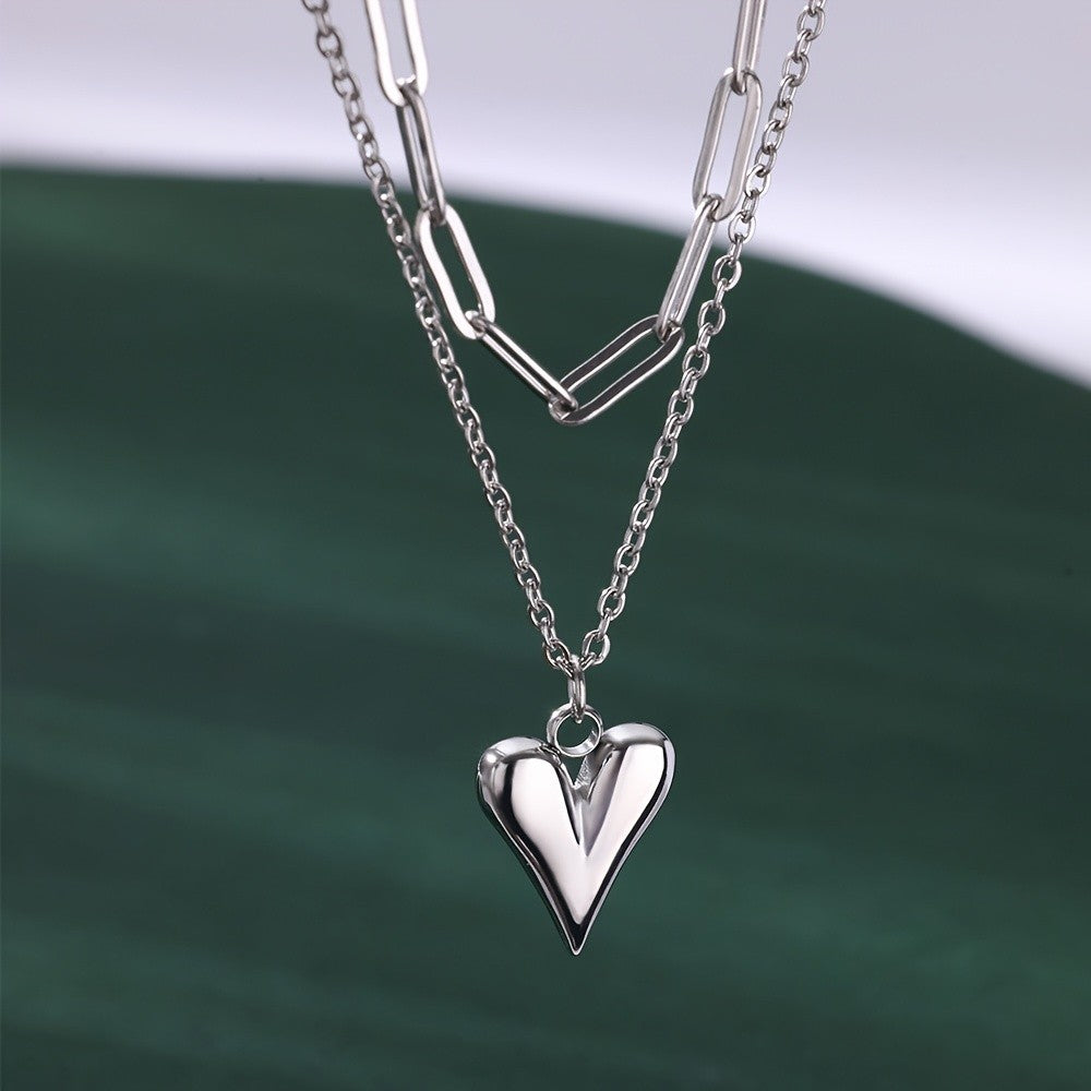 Layered Paperclip & Heart Necklace