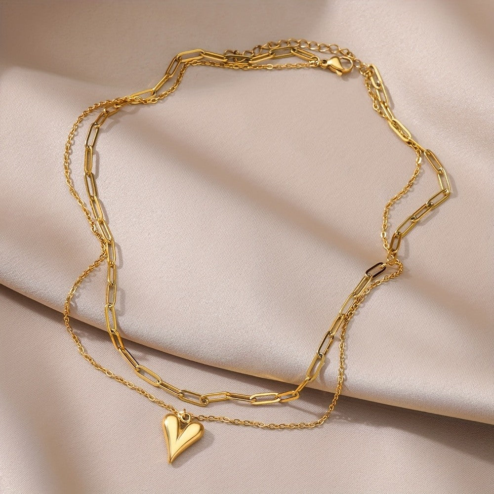 Layered Paperclip & Heart Necklace